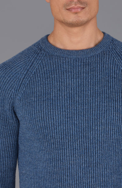 Mens Chunky Merino Wool Fisherman Rib Knit Jumper