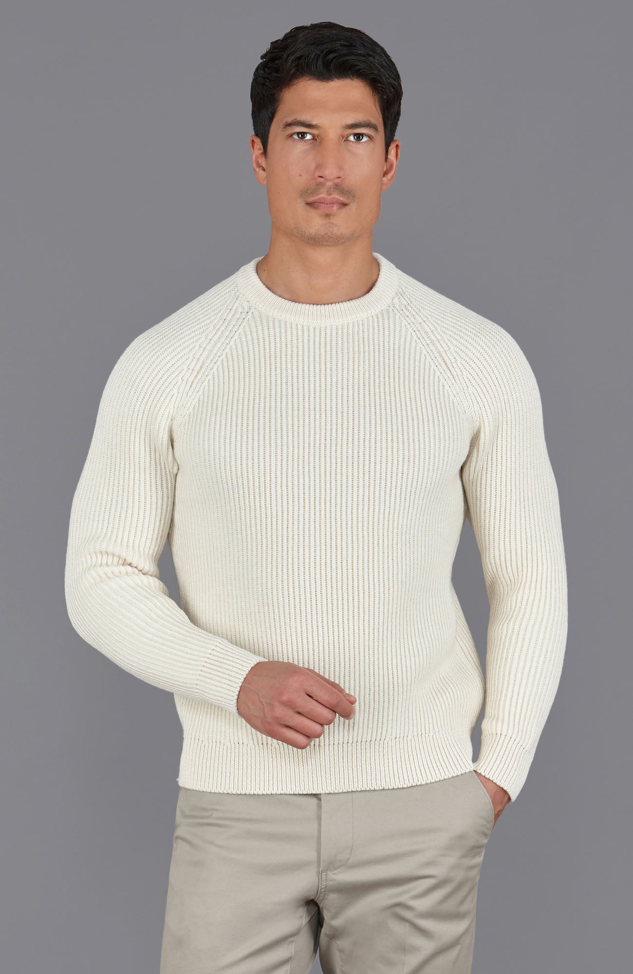 Mens Chunky Merino Wool Fisherman Rib Knit Jumper