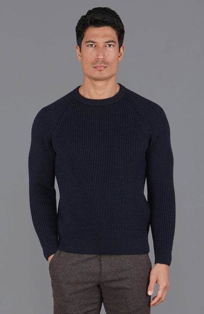 navy mens fisherman wool jumper