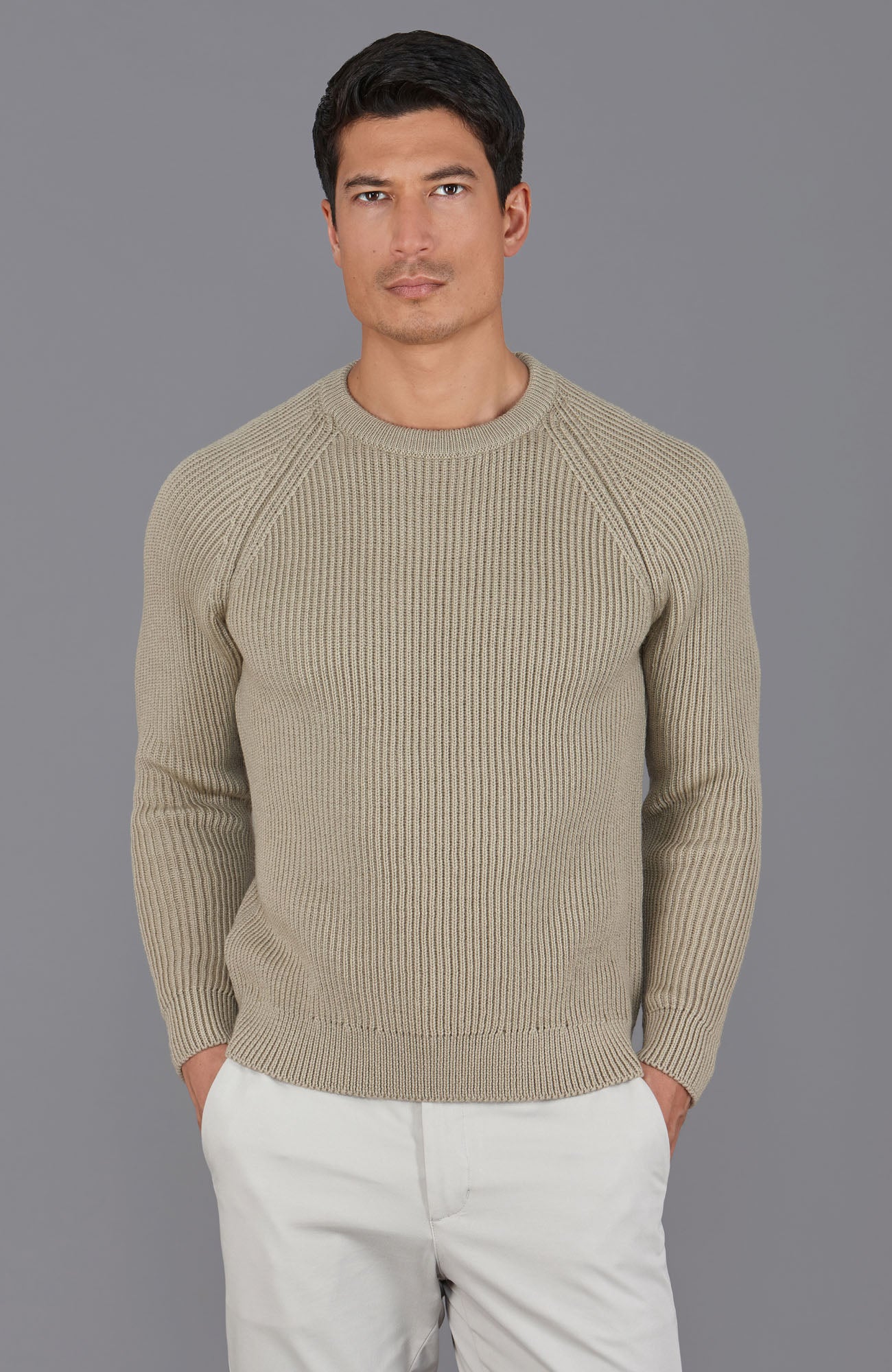 Mens Chunky Merino Wool Fisherman Rib Knit Jumper