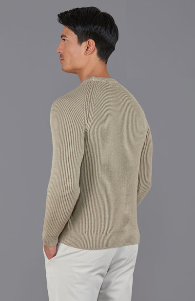 Mens Chunky Merino Wool Fisherman Rib Knit Jumper