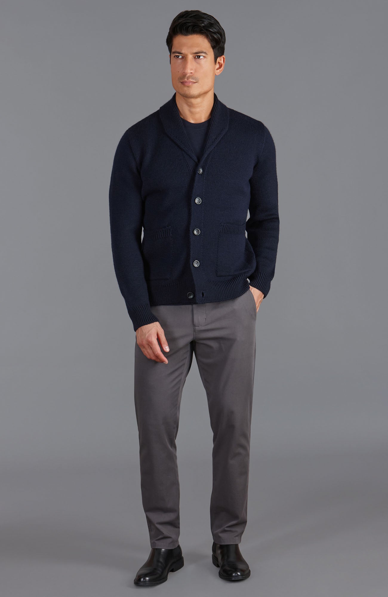 mens navy wool shawl collar cardigan