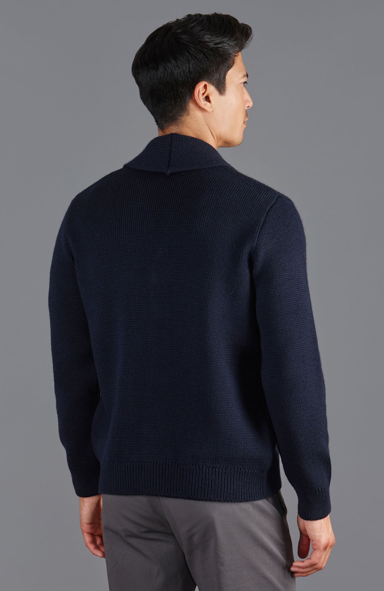 mens navy wool shawl collar cardigan