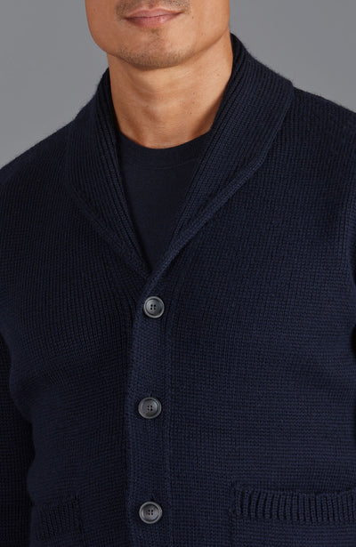 mens navy wool shawl collar cardigan