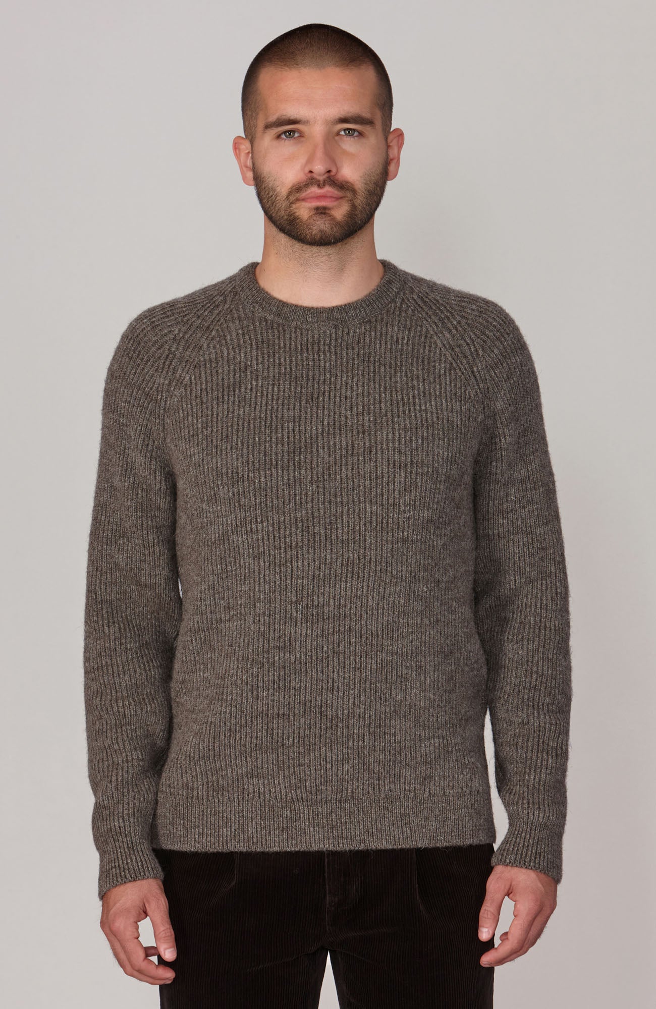 taupe mens chunky British wool jumper