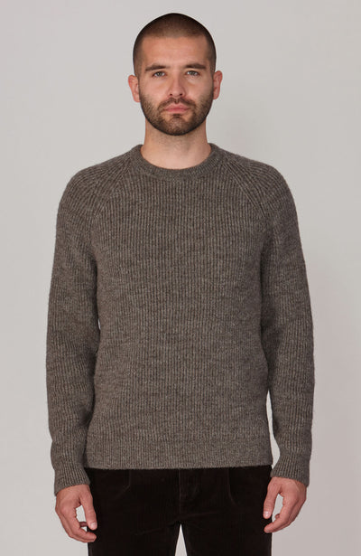 taupe mens chunky British wool jumper