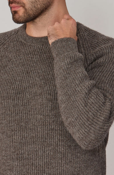 taupe mens chunky British wool jumper