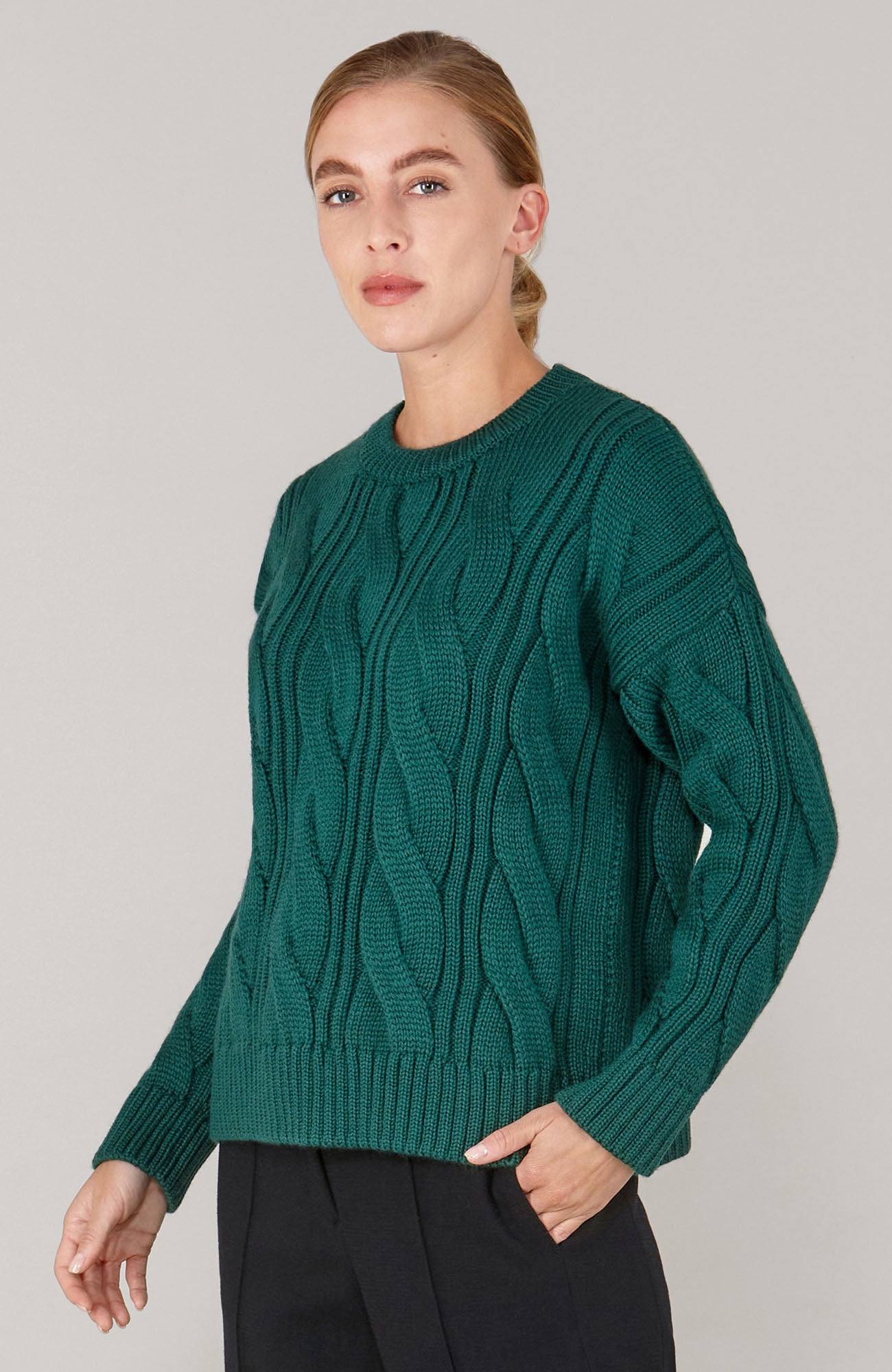 green women wool cable jumper