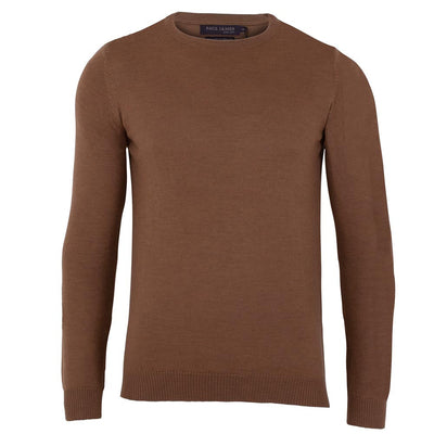 mens camel merino wool lightweight round neck sweater