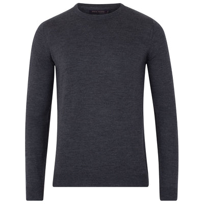 mens charcoal extra fine merino wool round neck jumper