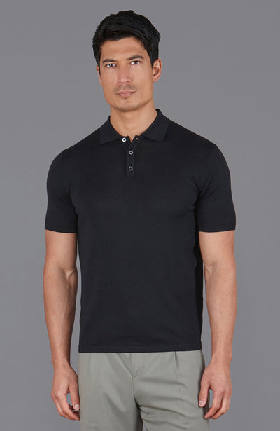 black mens merino wool polo shirt