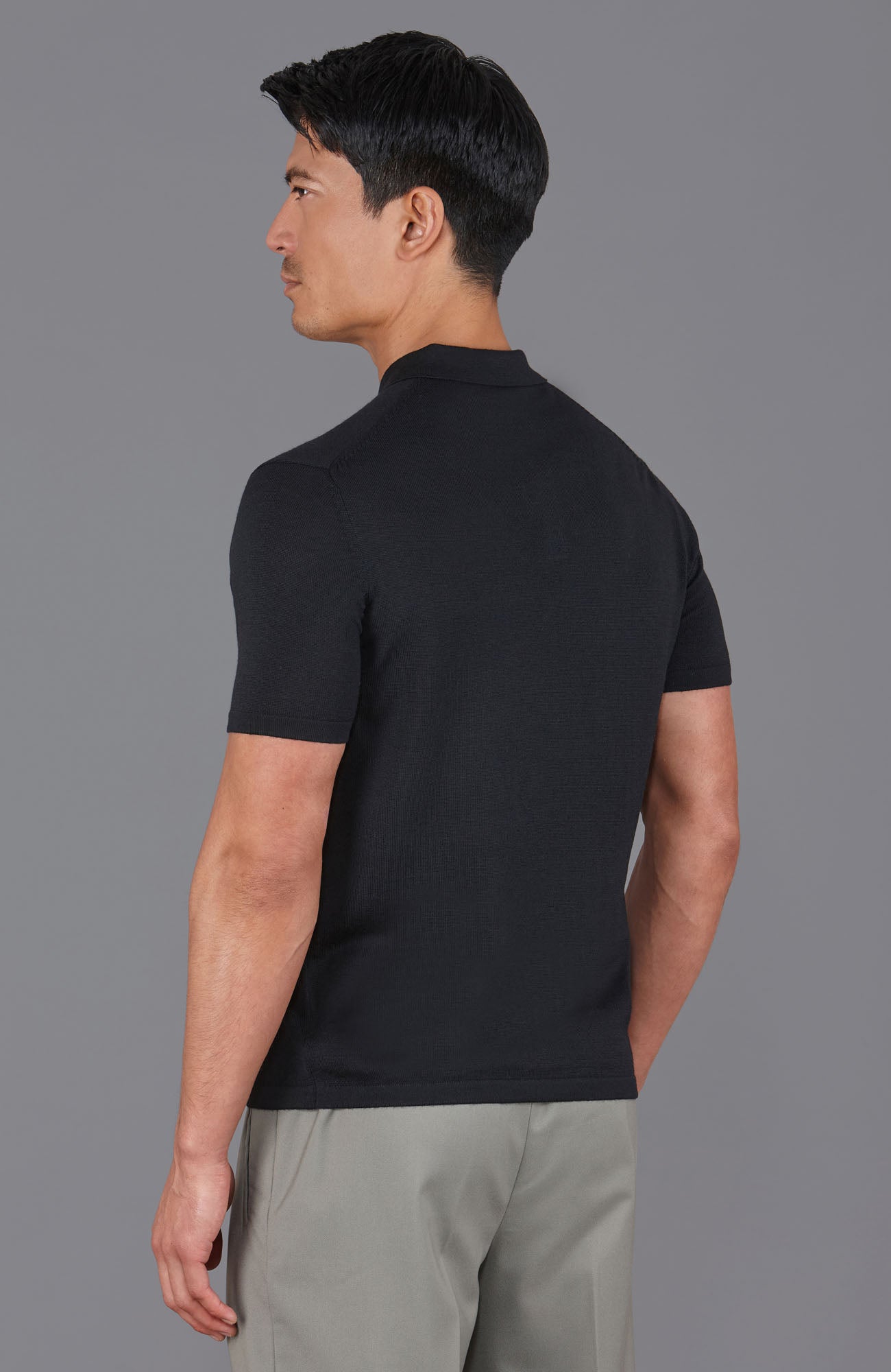 black mens merino wool polo shirt