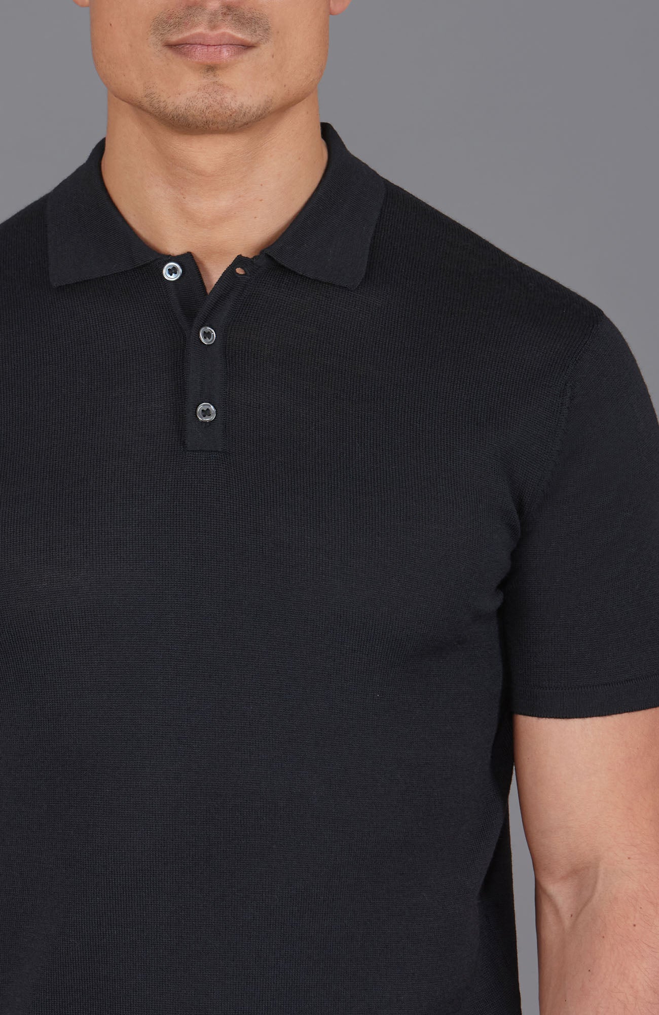 black mens merino wool polo shirt