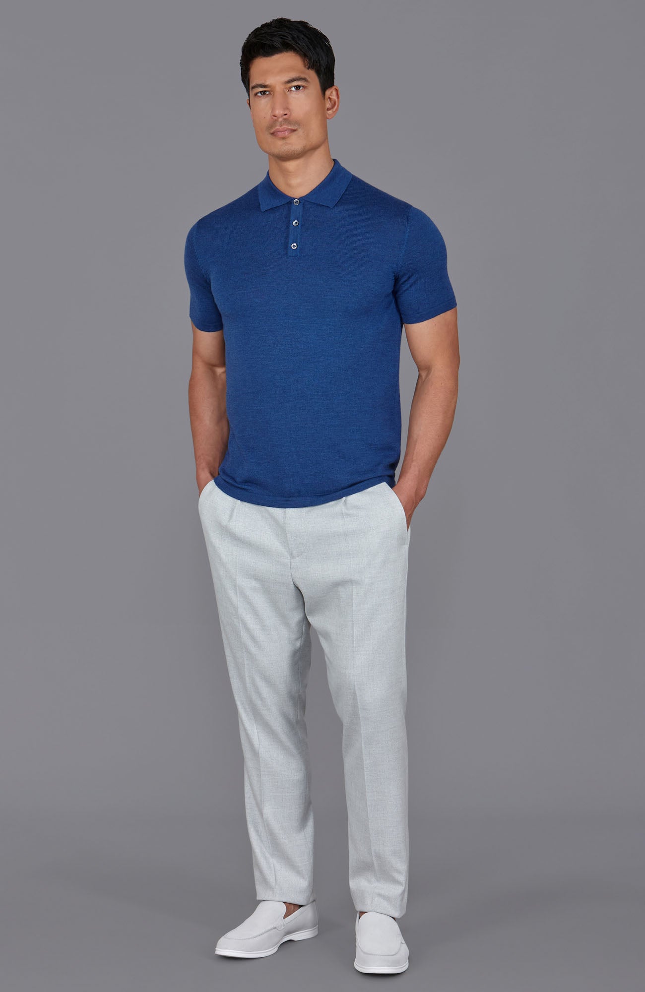 blue mens fine merino polo shirt