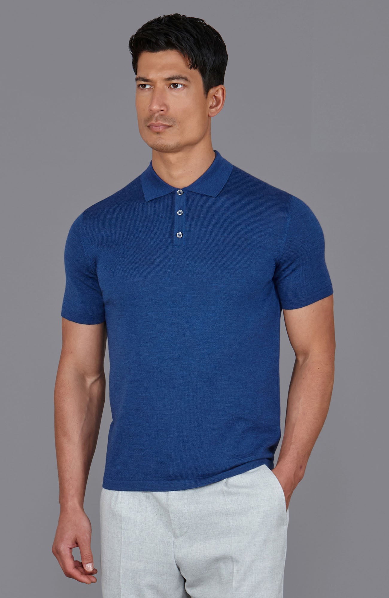 blue mens fine merino polo shirt