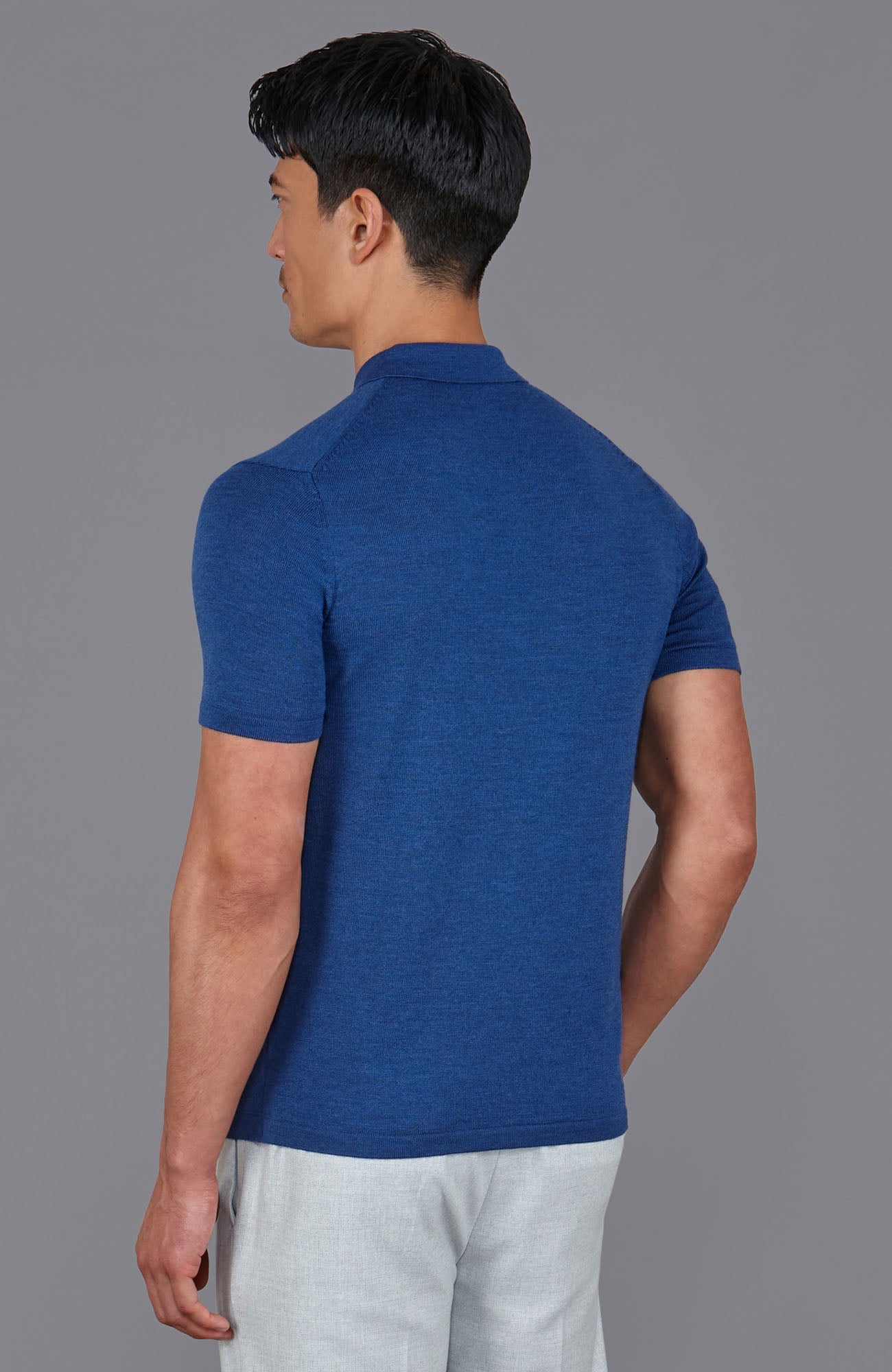 blue mens fine merino polo shirt