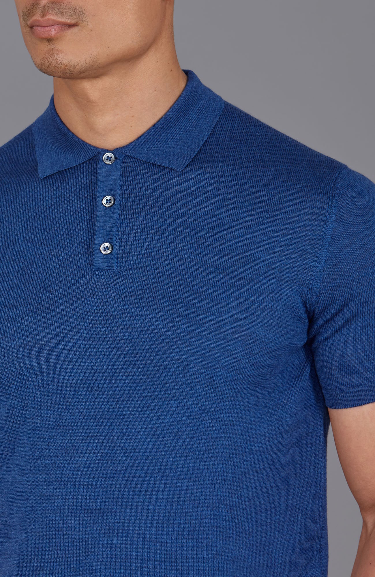 blue mens fine merino polo shirt