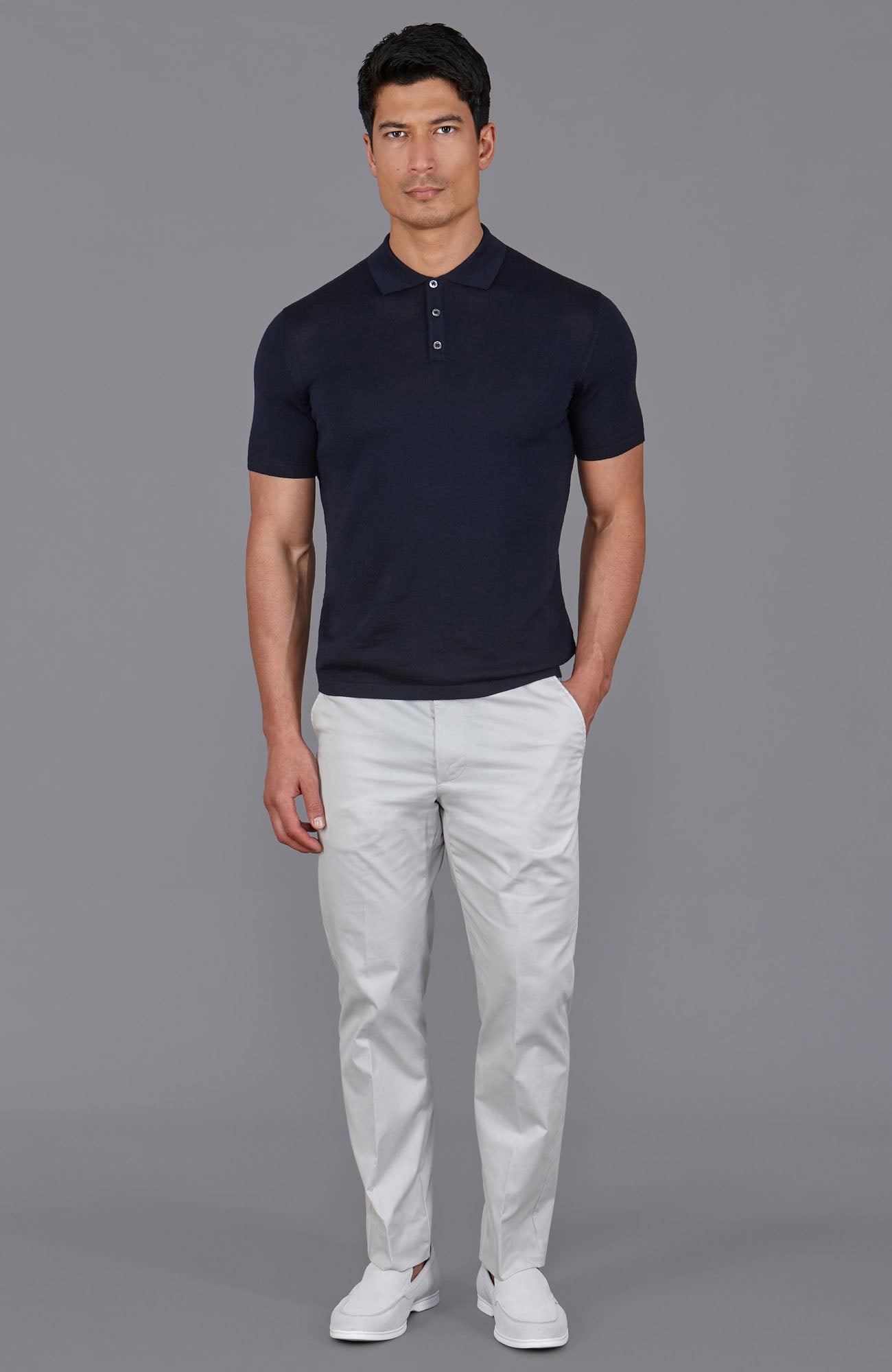 navy mens fine merino polo shirt