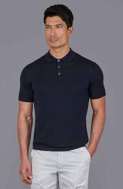 navy mens fine merino polo shirt