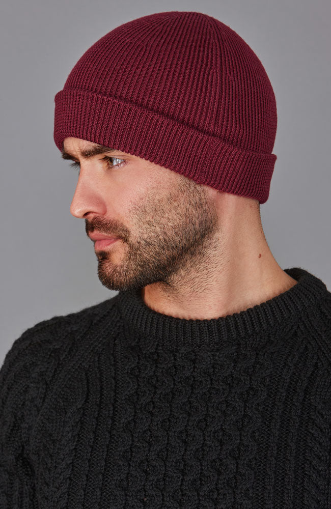 red burgundy mens beanie hat