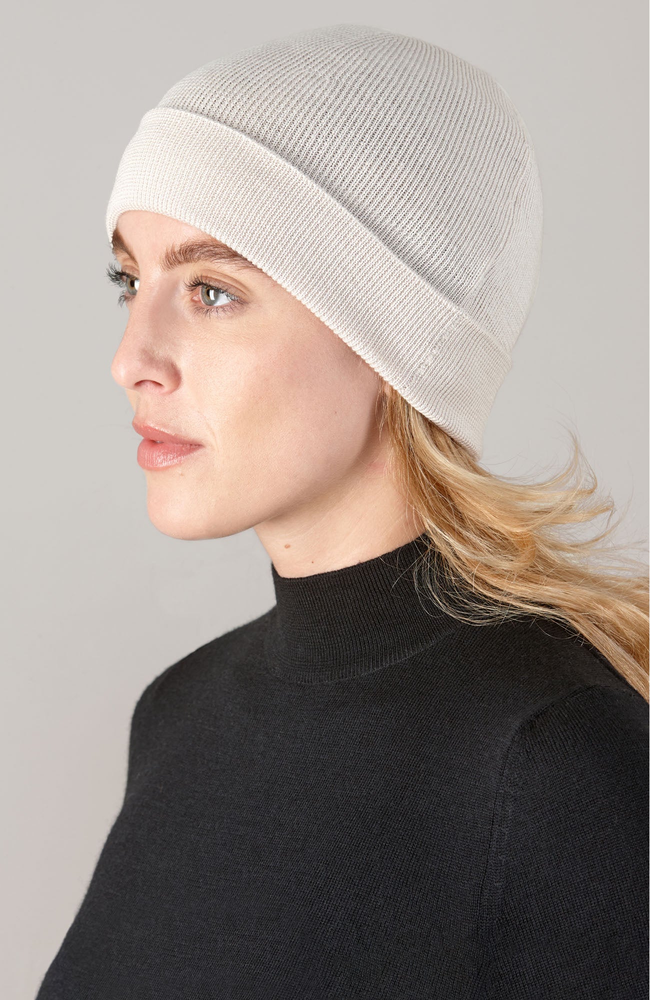 beige merino wool beanie hat