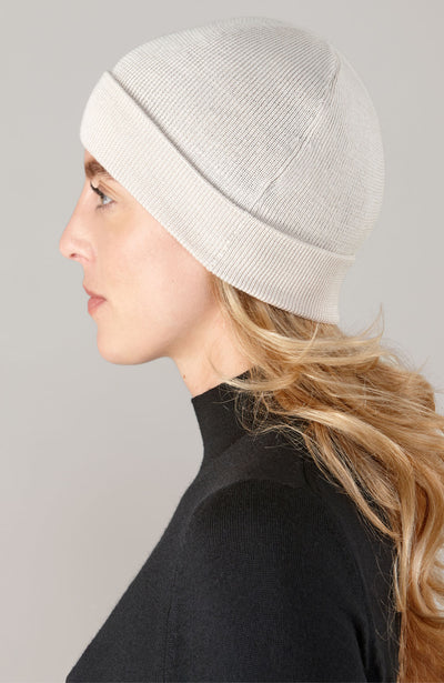 beige merino wool beanie hat