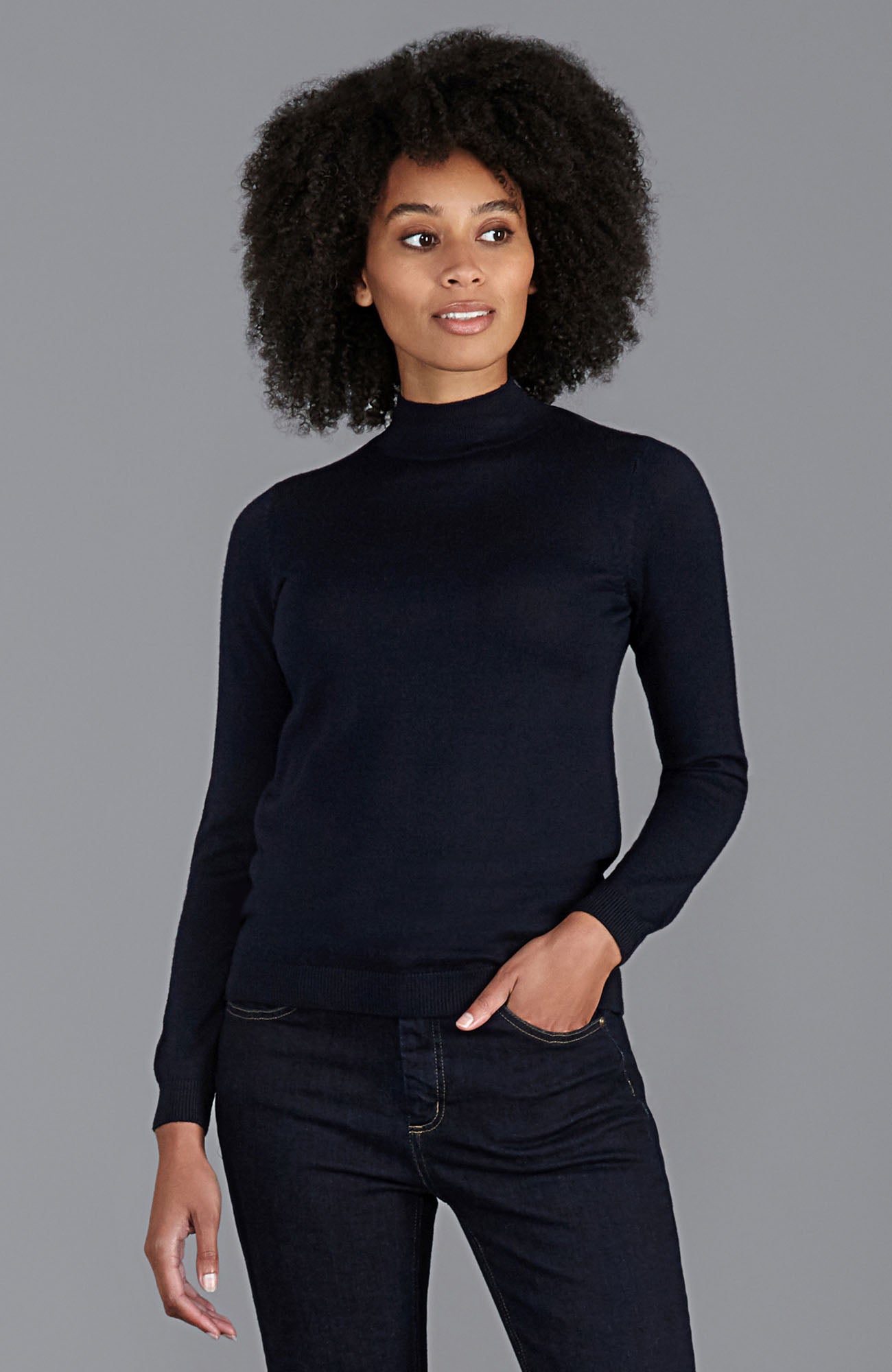 Womens Pure Extra Fine Merino Wool High Neck Jumper