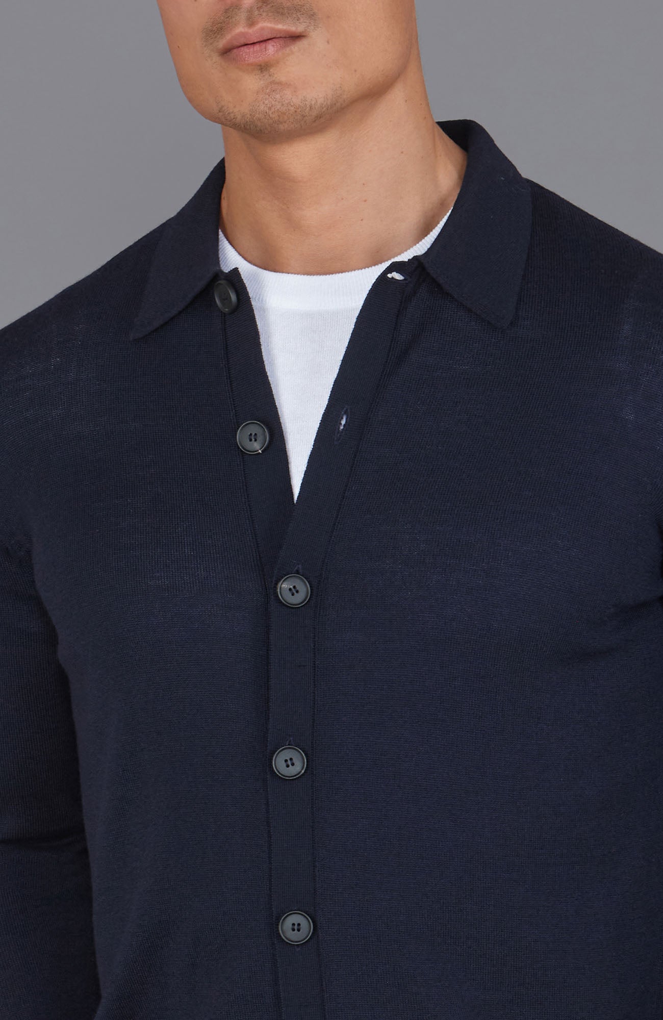 Mens Extra Fine Merino Wool Polo Cardigan