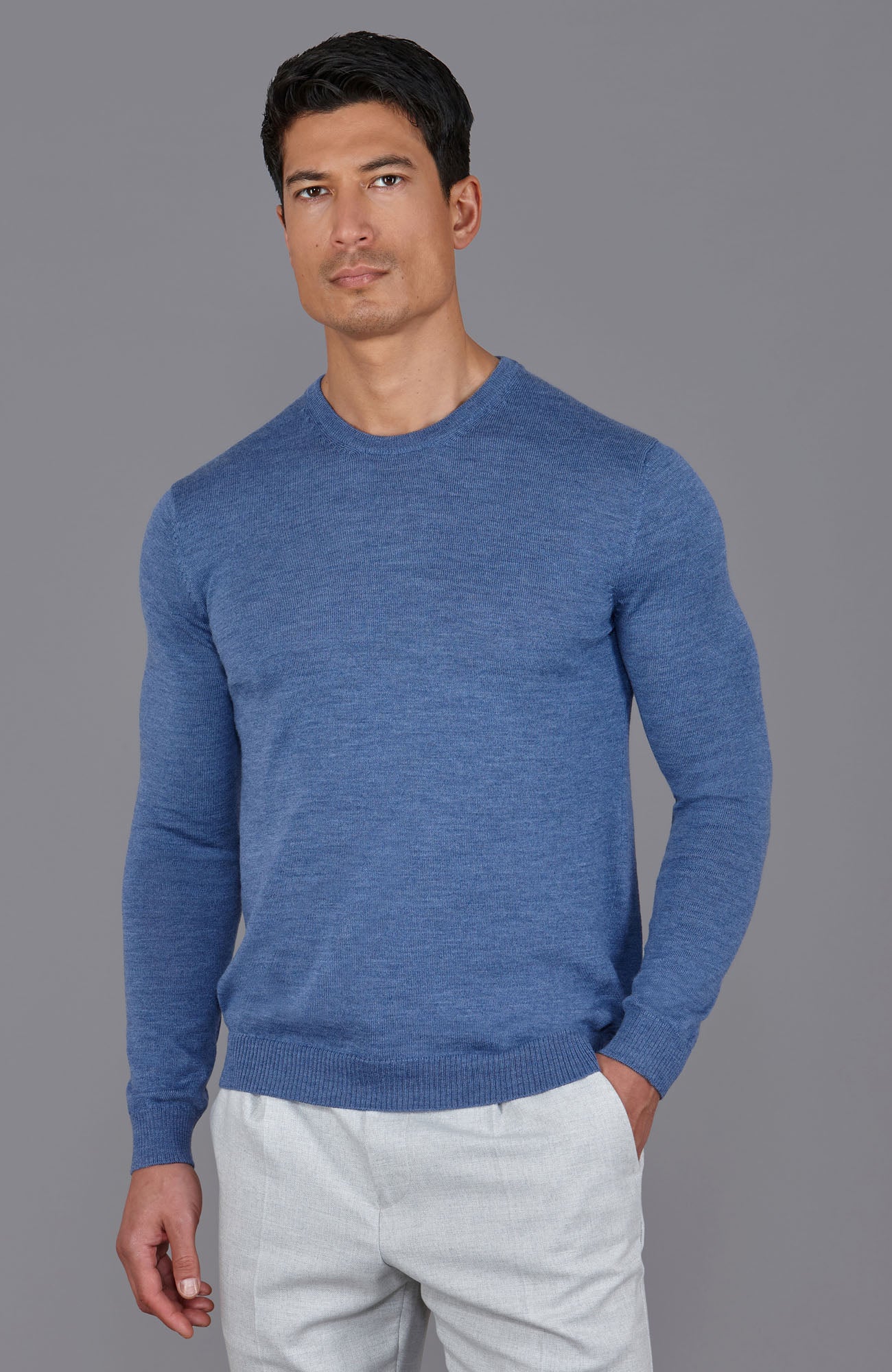 Mens Extra Fine Merino Wool Crew Neck Jumper Paul James Knitwear