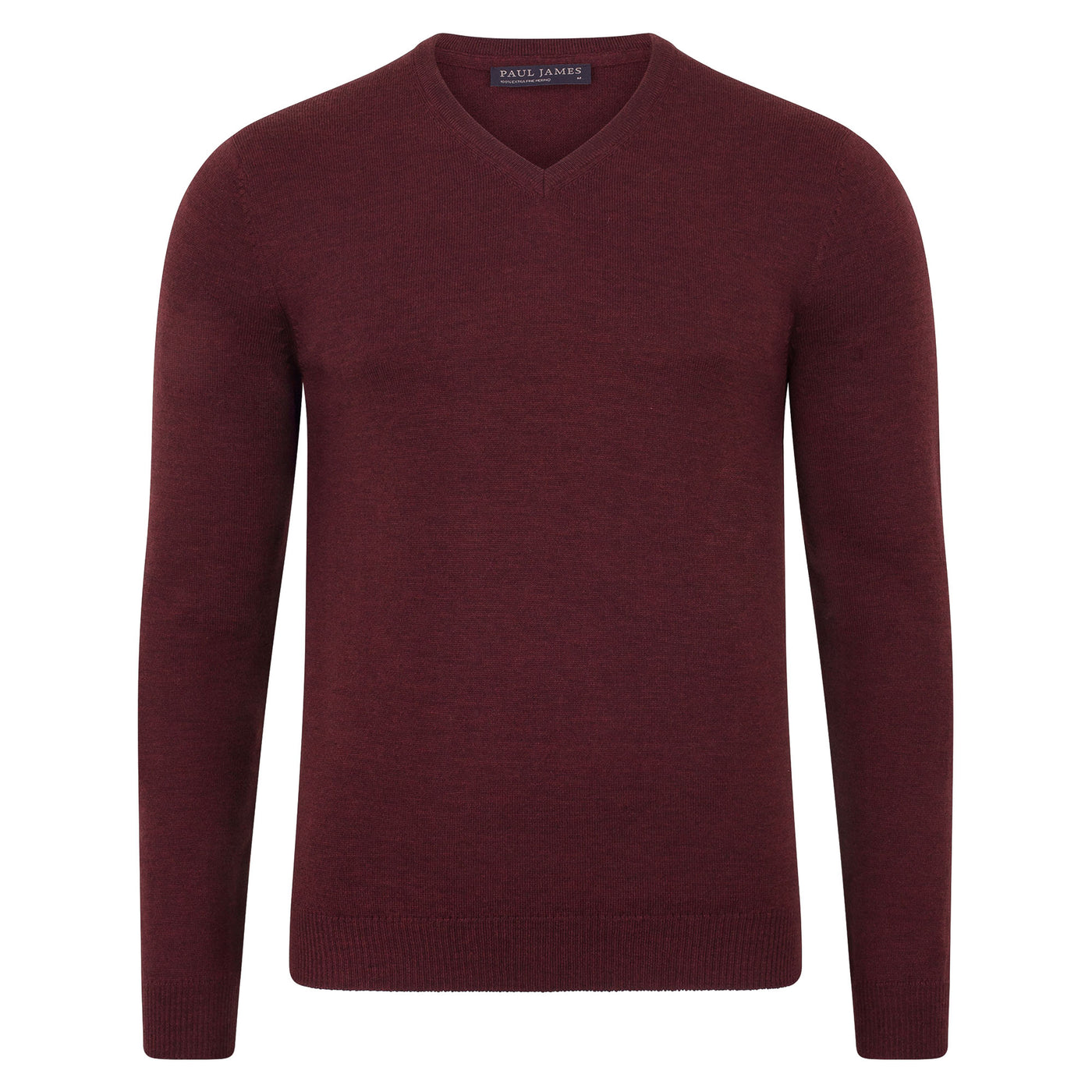 burgundy mens v neck merino wool jumper