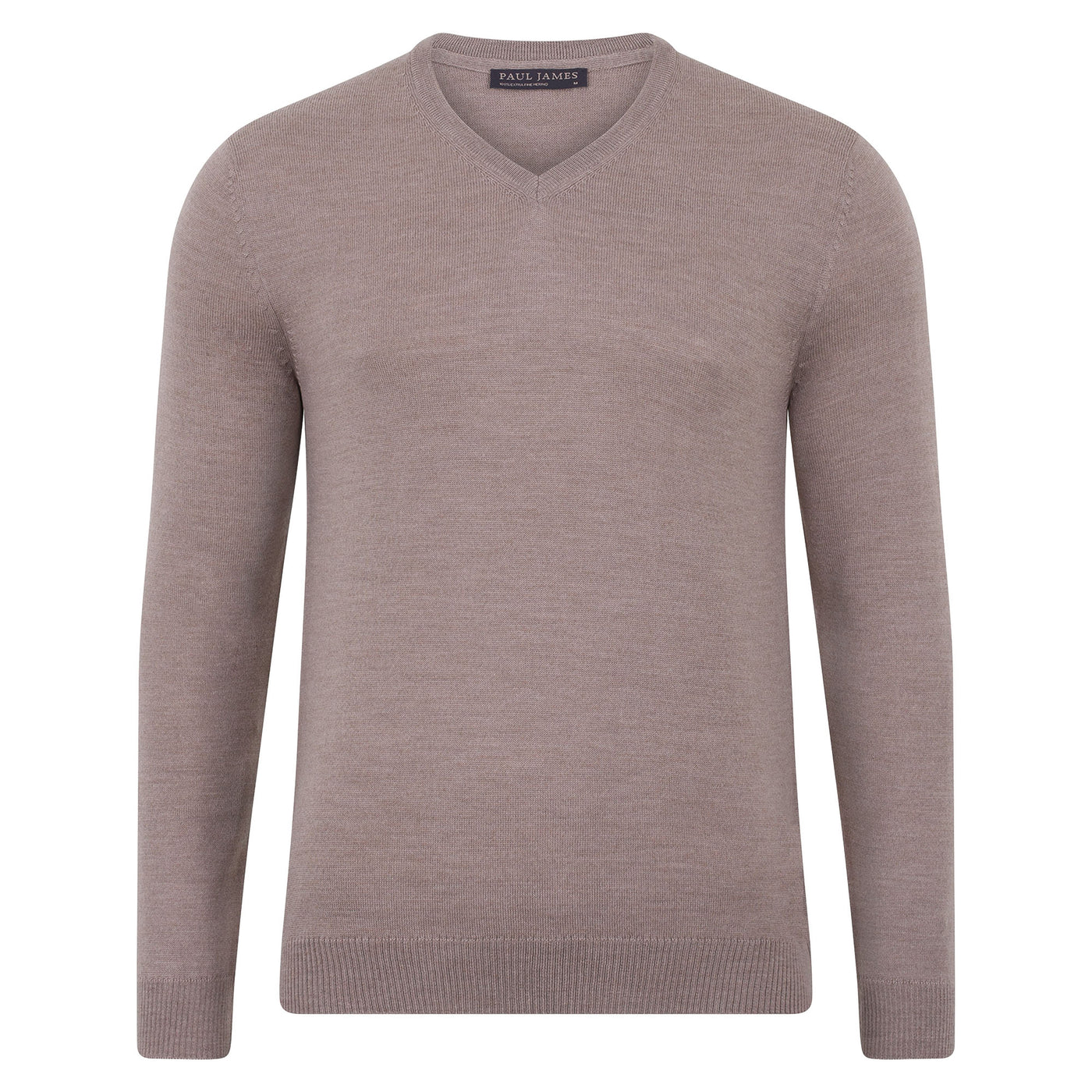 mens hessian beige v neck merino wool jumper