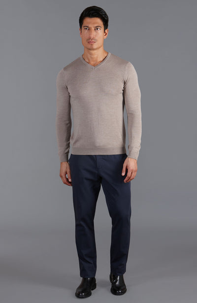 Mens Extra Fine Merino Wool V-Neck Jumper