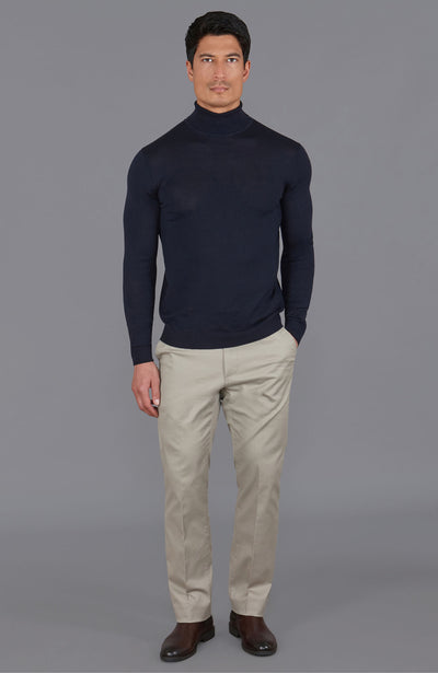 mens navy merino wool roll jumper