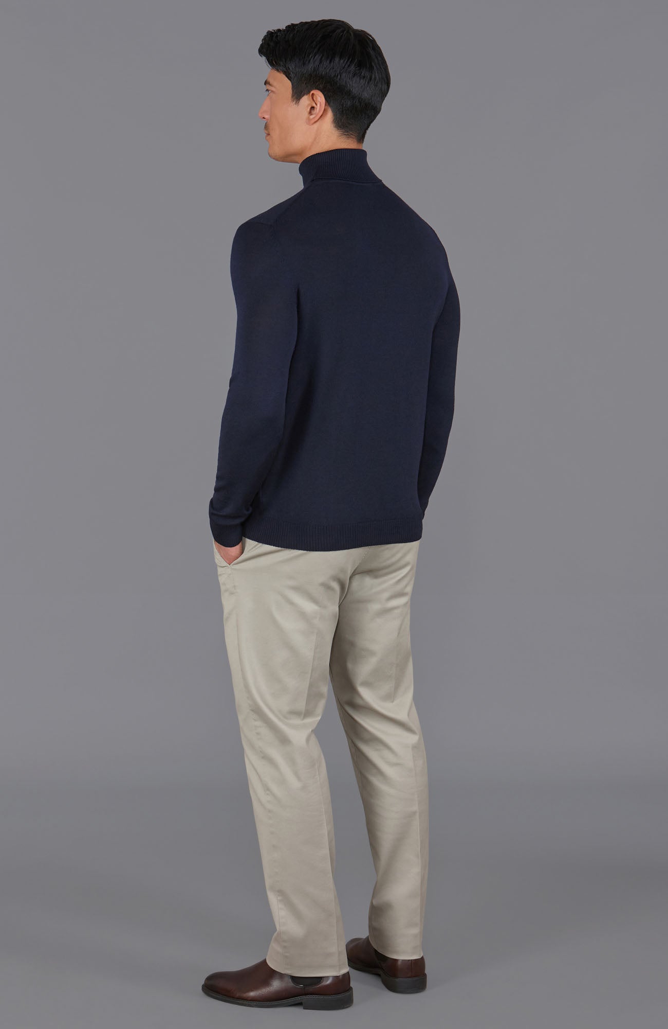 mens navy merino wool roll jumper