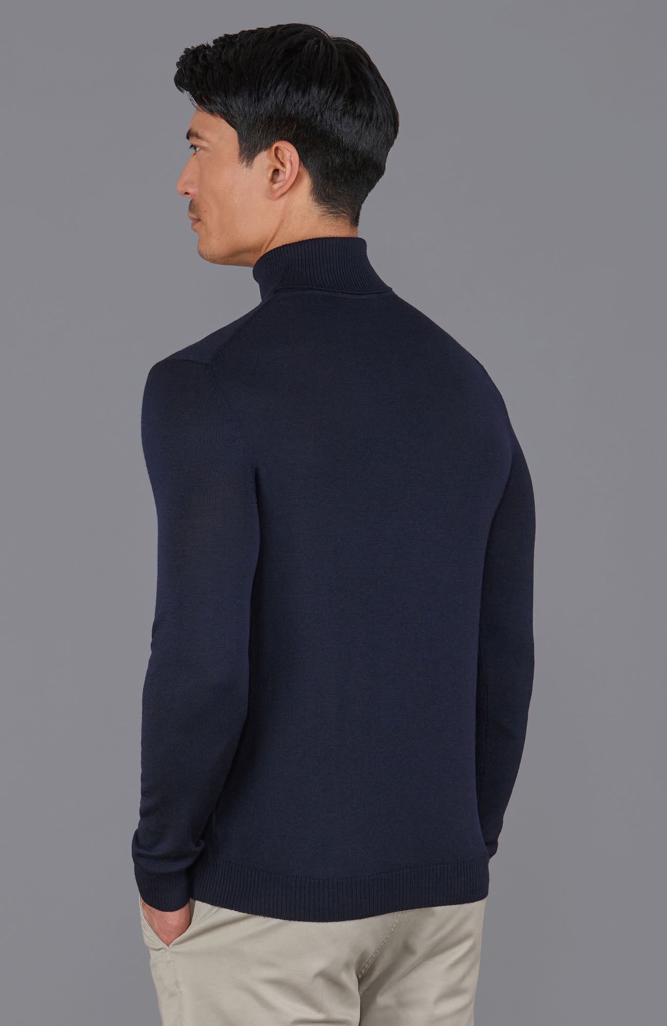 mens navy merino wool roll jumper