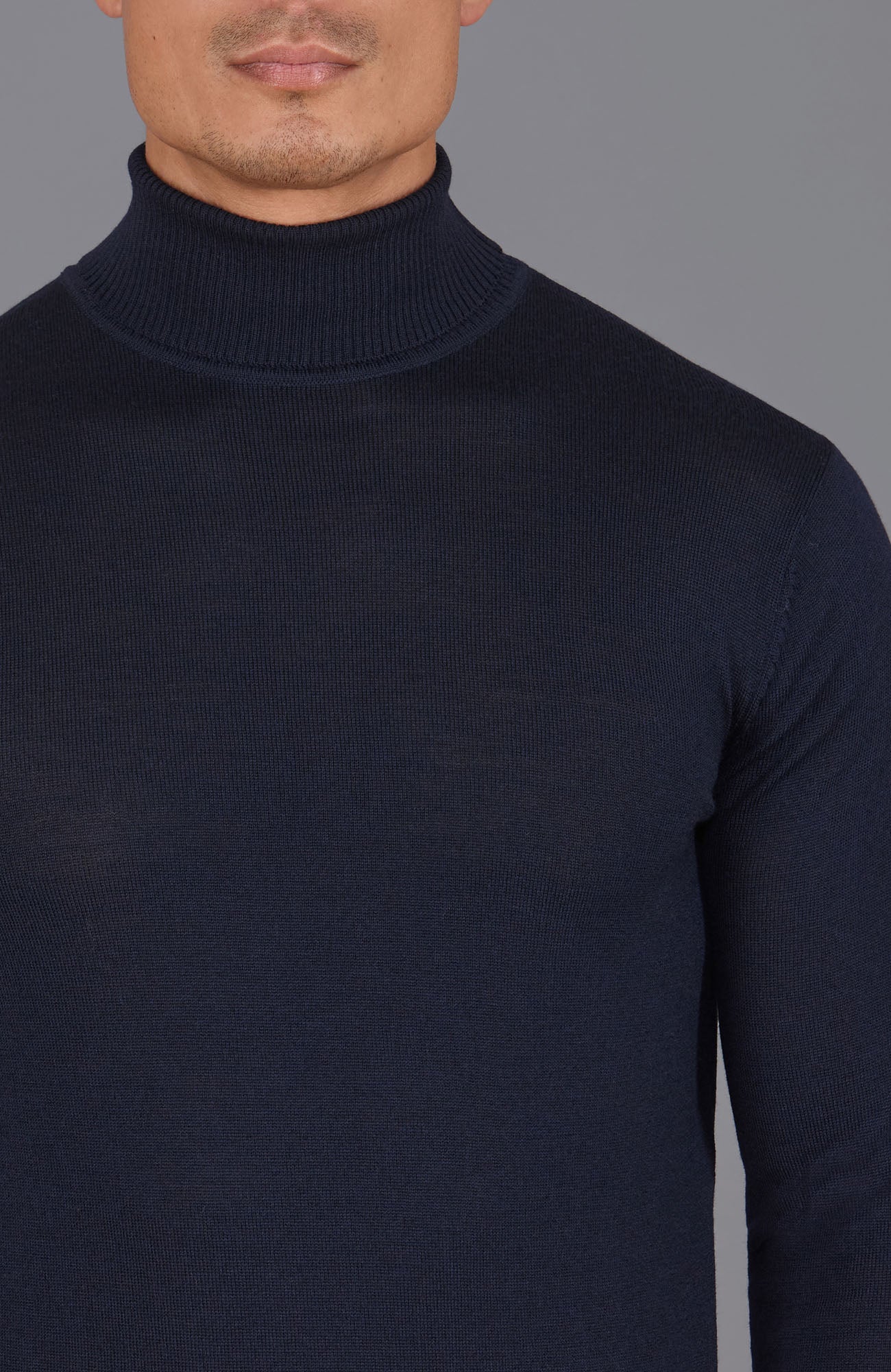 mens navy merino wool roll jumper