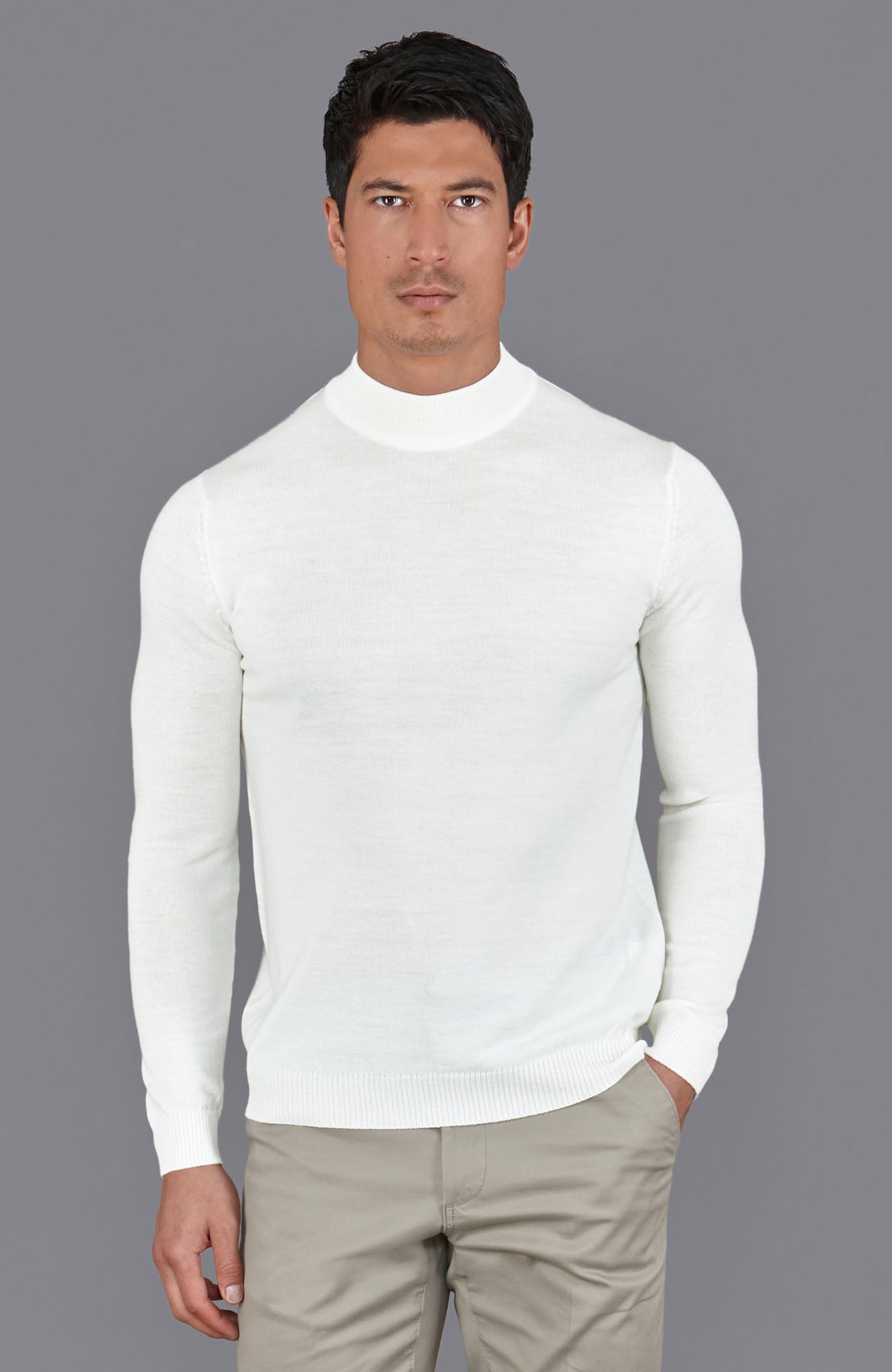 white mens mock turtle neck wool jumper