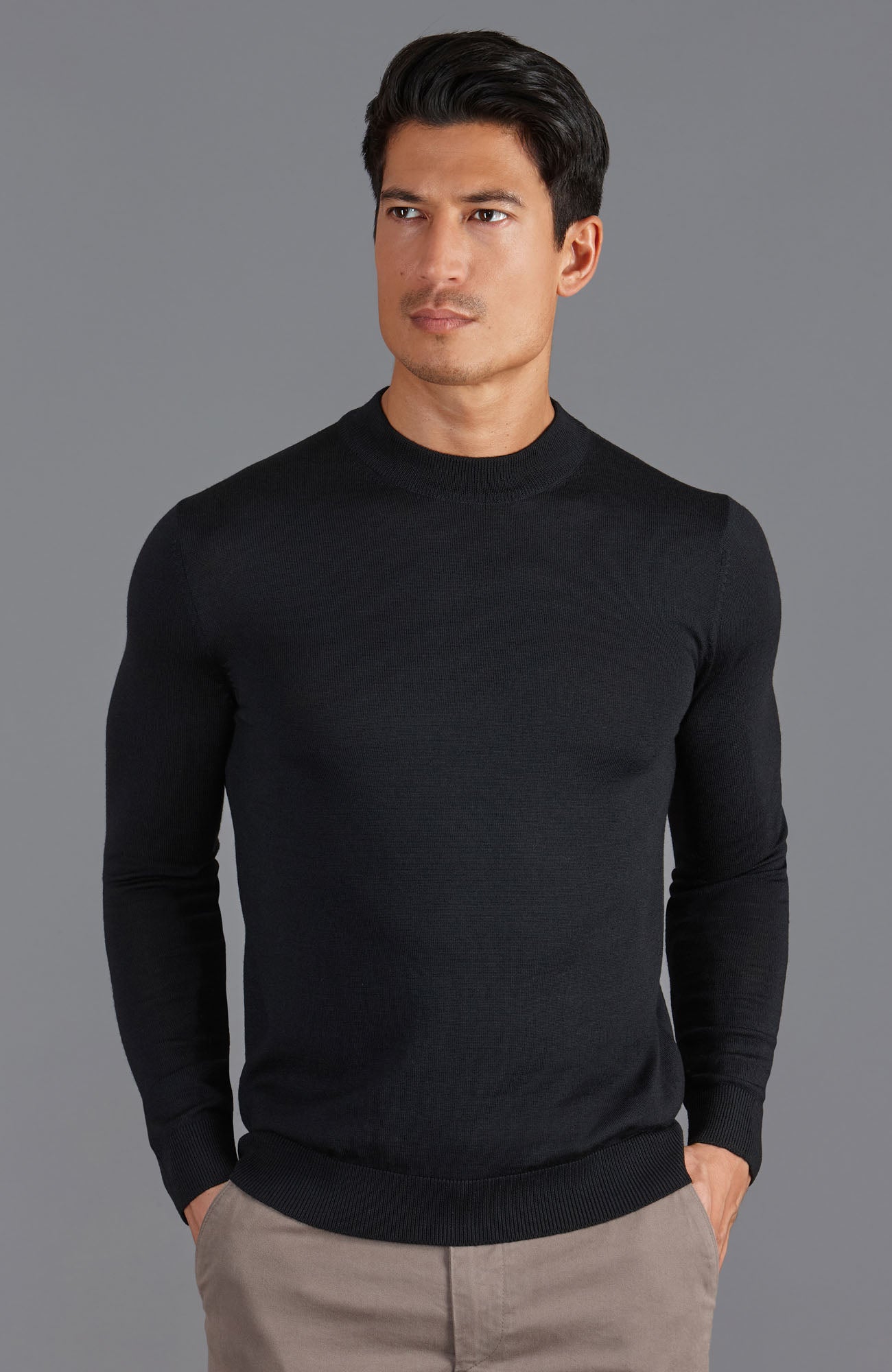 mens black mock turtle neck wool jumper