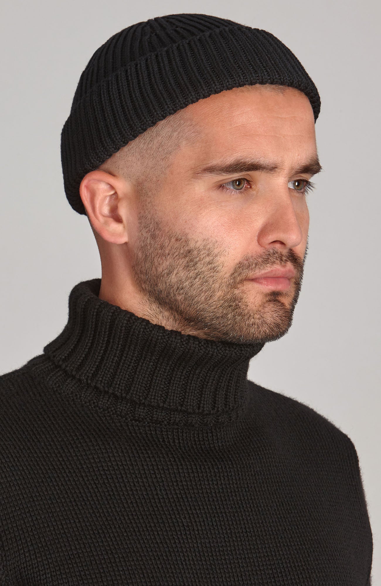 black fisherman merino wool watch cap