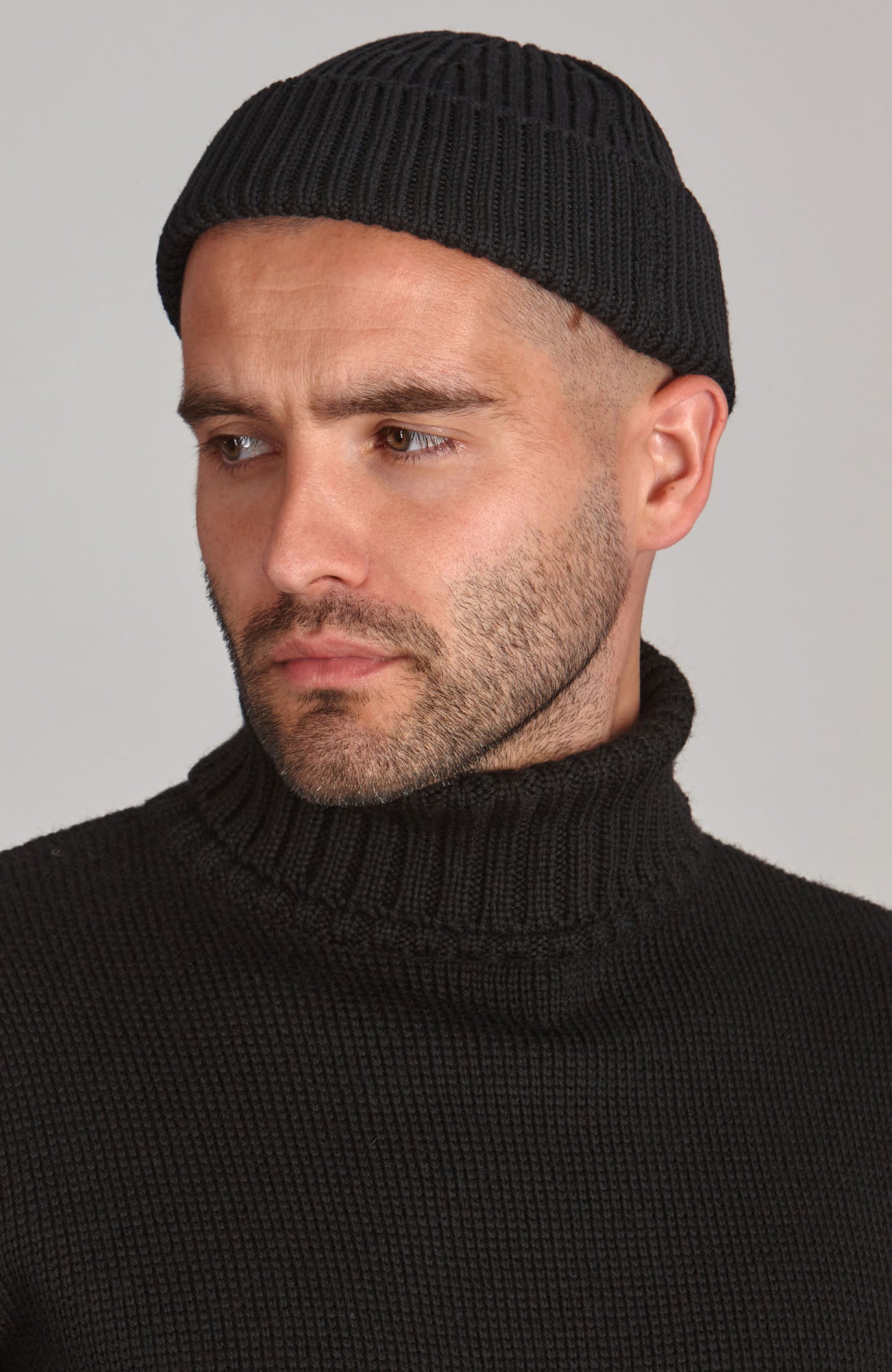 black fisherman merino wool watch cap