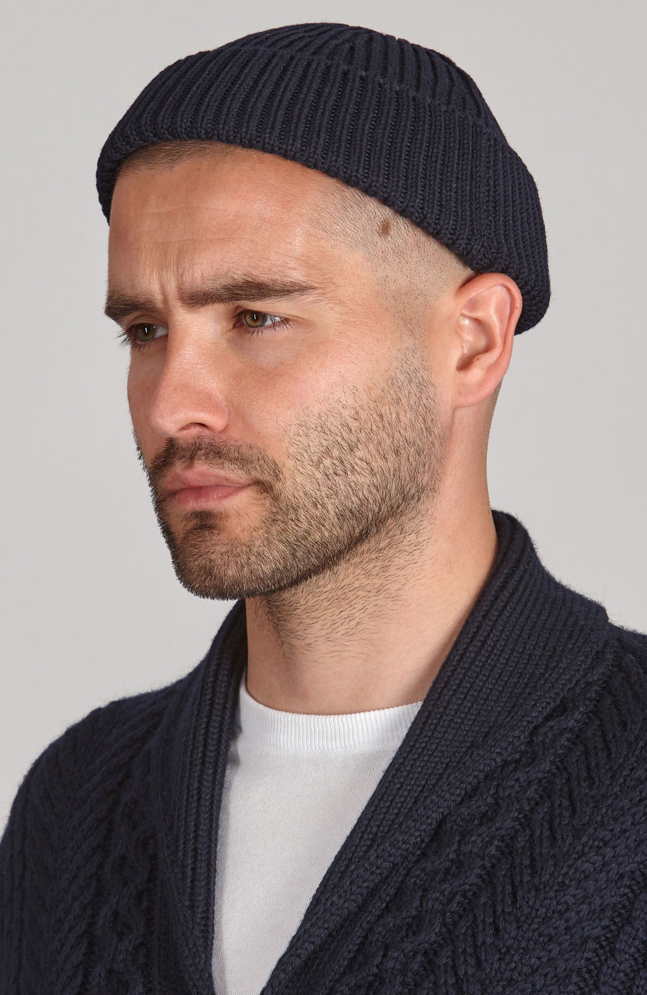 navy fisherman merino wool watch cap