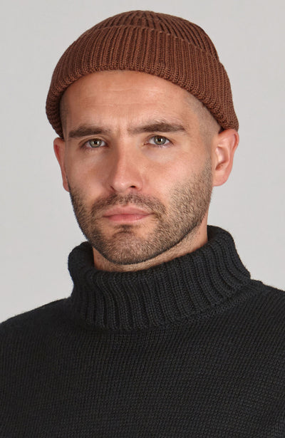 brown fisherman merino wool watch cap