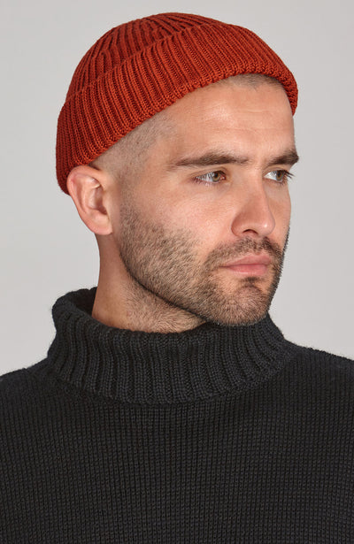 orange fisherman merino wool beanie