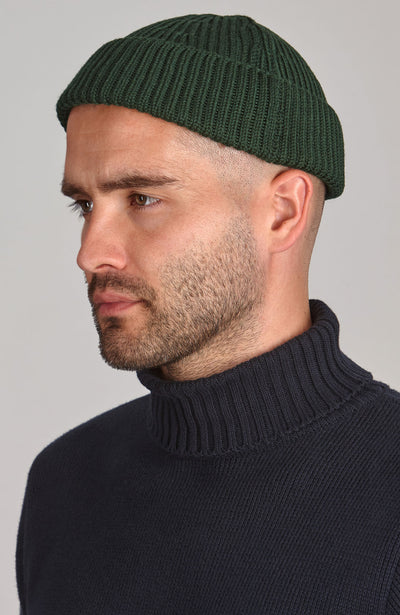 green wool fisherman watch cap