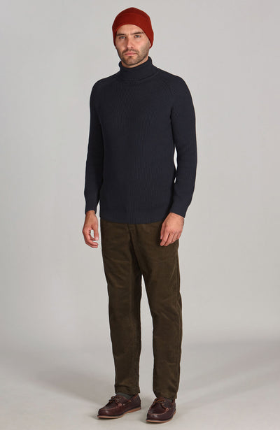 Mens Midweight Cotton Ribbed Roll Neck Jumper