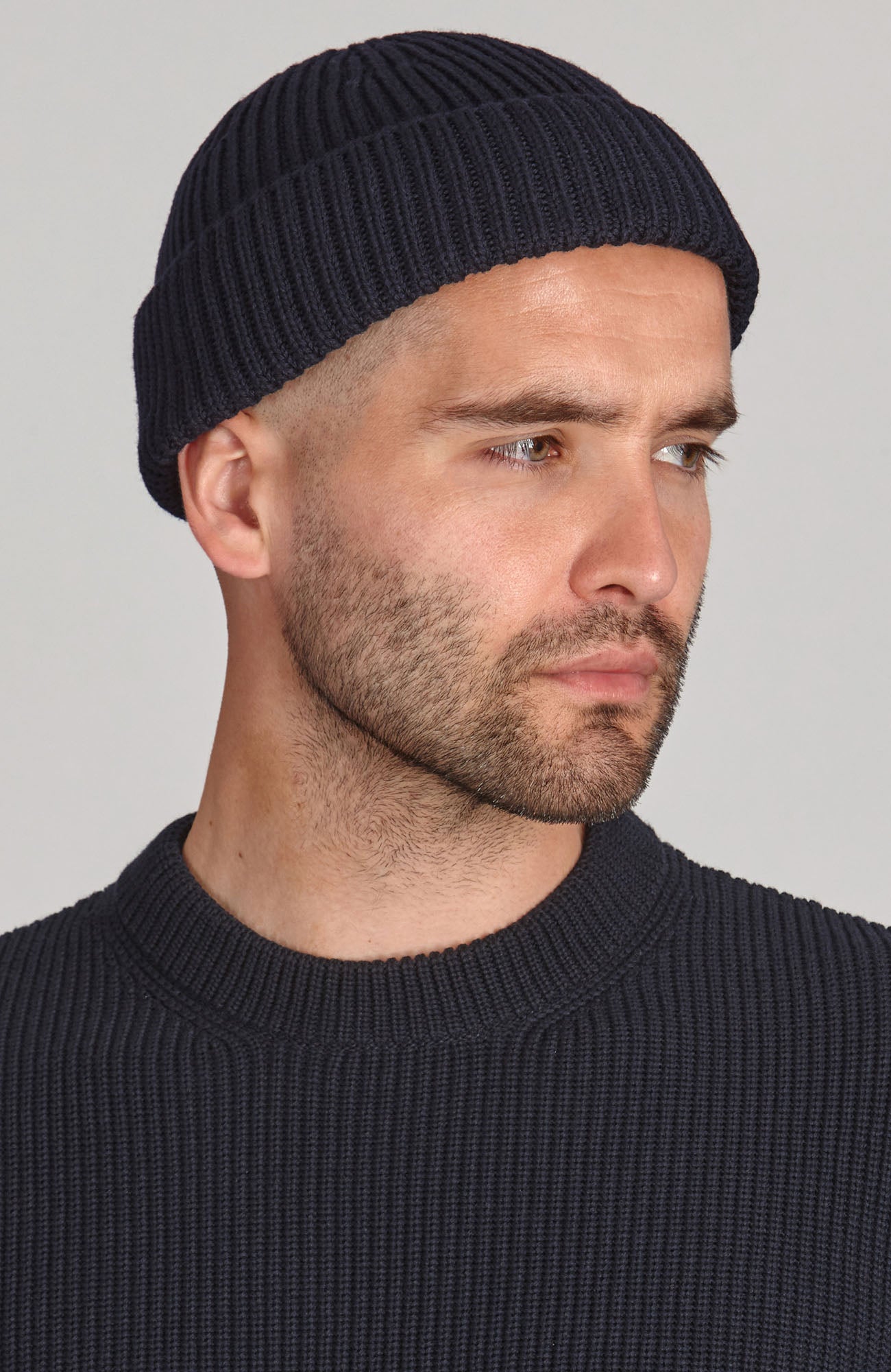 navy mens rib fisherman beanie