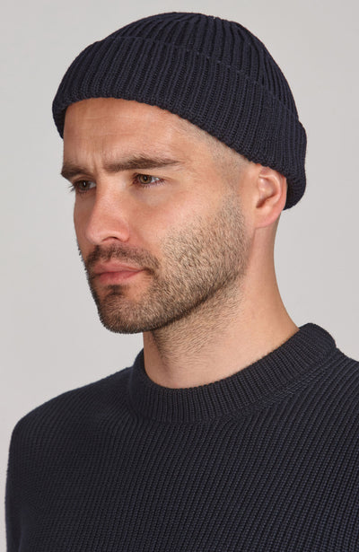 navy mens rib fisherman beanie