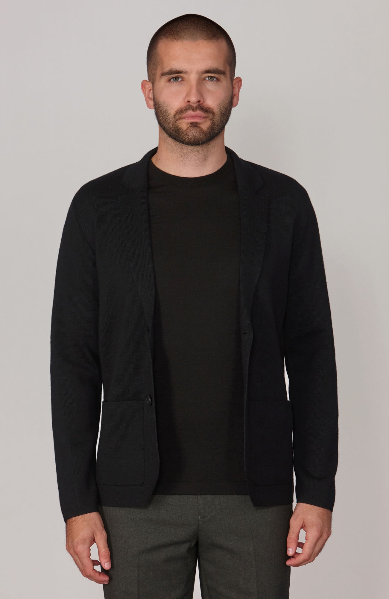 black mens fine wool knitted blazer