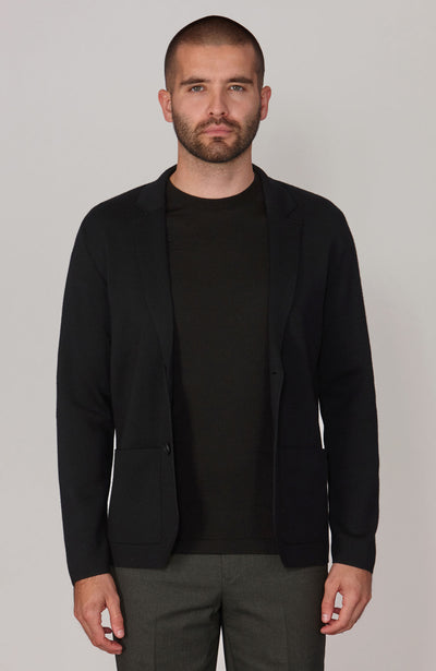 black mens fine wool knitted blazer