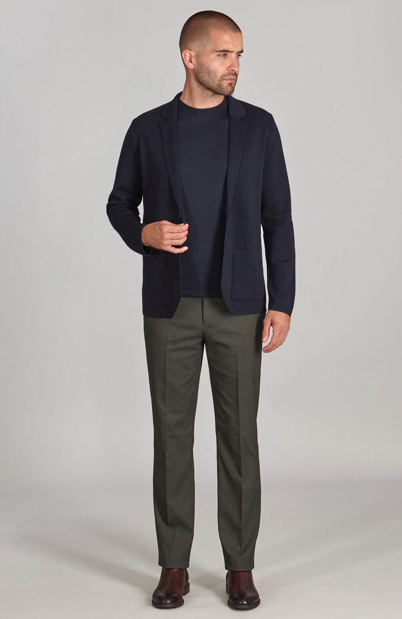 navy mens wool knitted blazer